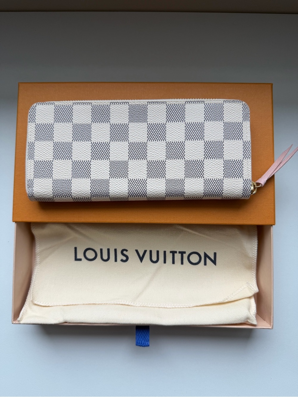 Louis Vuitton Damier Azur Clemence Wallet in White and Light Gray